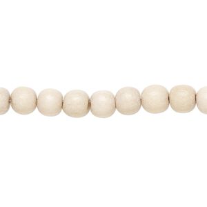Bead 1pkg1, Taiwanese cheesewood (natural), 5-6mm round, 15-1/2 to 16 inches.