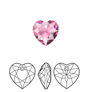 Drop 48pk rose, Swarovski® 10.5mm pendant heart cut 6432