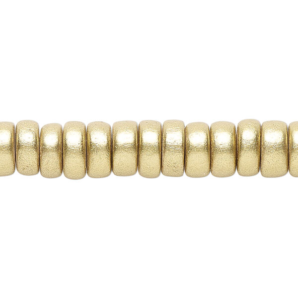 Bead 1pkg1, Taiwanese cheesewood (coated), painted metallic yellow gold, 8x4mm rondelle, 15-1/2 to 16 inches. image number 0
