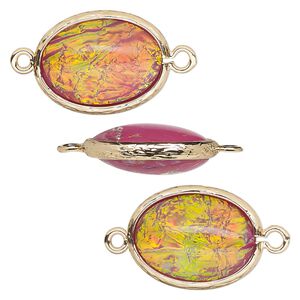 Link, Opalized Ice™, "opal" (resin) and gold-finished brass, light purple, 20x15mm double-sided oval. Sold per pkg of 4.