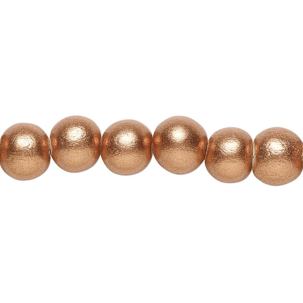 Bead, painted Taiwanese cheesewood (coated), metallic copper, 7-8mm round. Sold per pkg of (2) 15-1/2" to 16" strands. image number 0