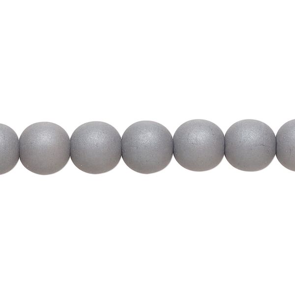 Bead, coated glass, opaque matte titanium, 8mm round. Sold per 7-inch strand, approximately 20 beads. image number 0