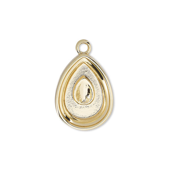 Drop, Almost Instant Jewelry®, gold-plated "pewter" (zinc-based alloy), 20x15mm teardrop with 18x13mm pear setting. Sold per pkg of 2. image number 0