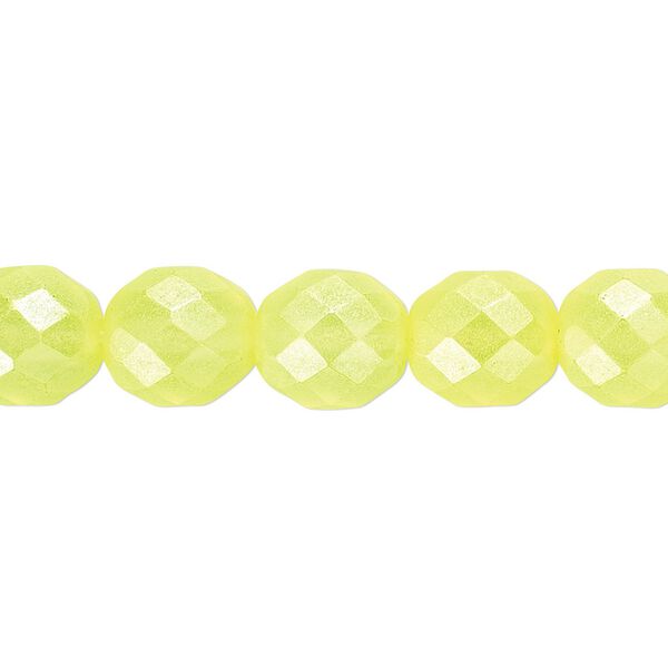 Bead, Czech fire-polished dipped décor glass, pearlescent light yellow, 10mm faceted round. Sold per pkg of 600 (1/2 mass). image number 0