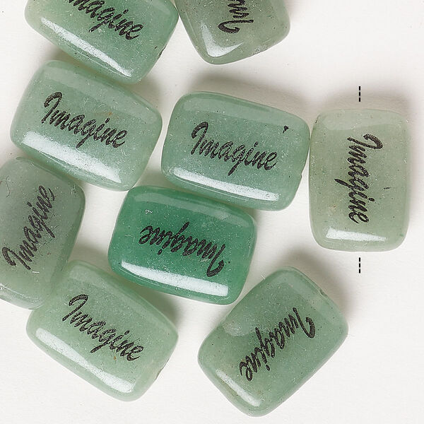 Green aventurine / enamel 1pkg10, puffed rectangle "Imagine" bead natural B grade, 18x13mm image number 0