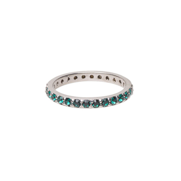 Ring, cubic zirconia and rhodium-plated sterling silver, green, 3mm wide eternity band, size 7. Sold individually. image number 0