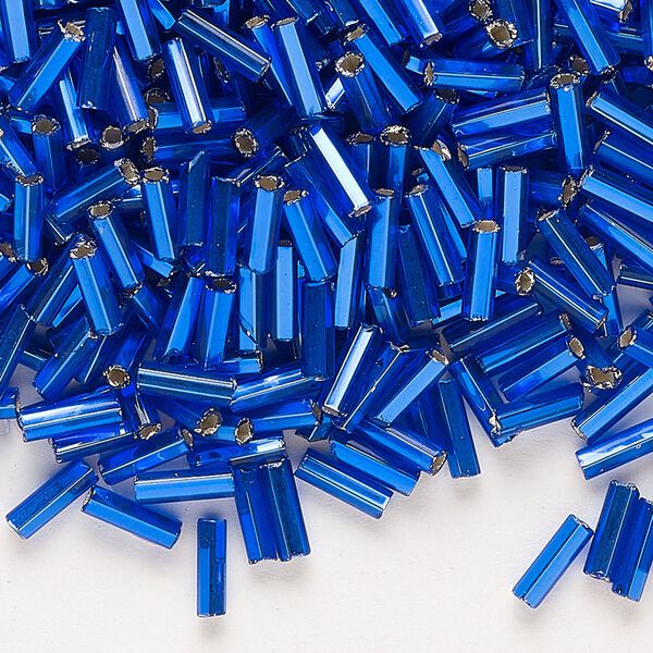 Bead, Preciosa Ornela Czech glass, bugle bead, pkg/50g, 1/4 inch, silver-lined transparent medium blue, (37080). image number 0