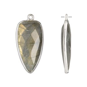 Drop, labradorite (natural) and sterling silver, 27x14mm-28x15mm hand-cut double-sided faceted dagger. Sold individually.