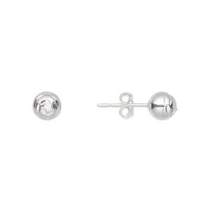 Earstud, sterling silver, 6mm diamond-cut ball with post. Sold per pair.