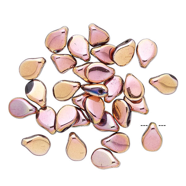 Bead, Preciosa Pip™, Czech pressed glass, opaque pale rose copper, 7x5mm top-drilled pip. Sold per pkg of 30. image number 0
