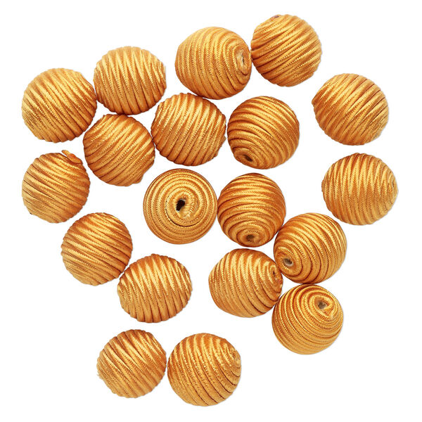 Bead gmelina wood nylon 1pk 20mm wrapped round, golden yellow, 2 ounce image number 0