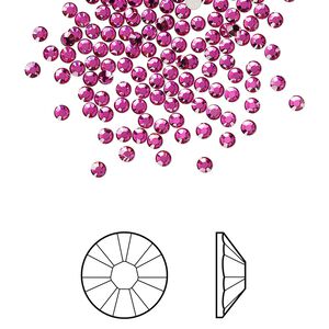 Flat back 144pk fuchsia foil back, Crystal Passions® 2.1-2.3mm rose round SS7 2058