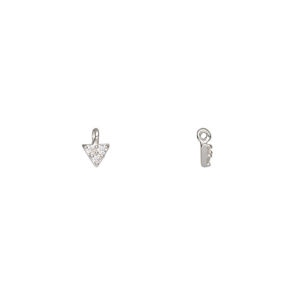 Drop, sterling silver and cubic zirconia, clear, 4x3.5x3.5mm triangle. Sold individually. image number 0