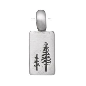 Pendant, pewter (tin-based alloy), 34x13mm single-sided rectangle with two stamped trees. Sold individually.