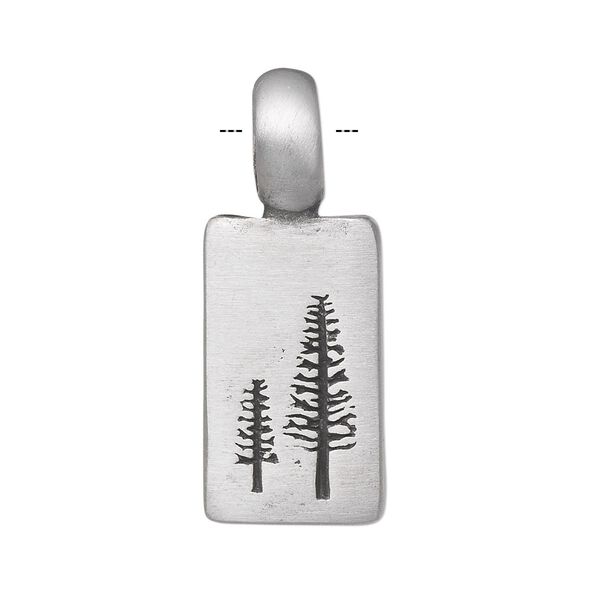 Pendant, pewter (tin-based alloy), 34x13mm single-sided rectangle with two stamped trees. Sold individually. image number 0