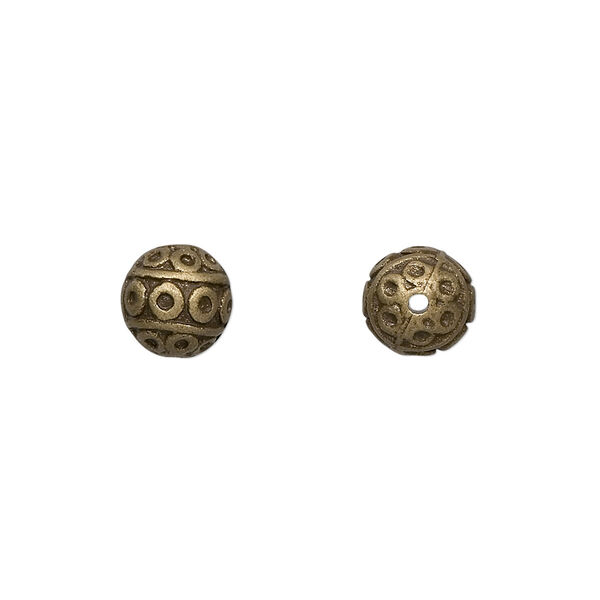 Bead, antique brass-finished "pewter" (zinc-based alloy), 8mm filigree round. Sold per pkg of 10. image number 0