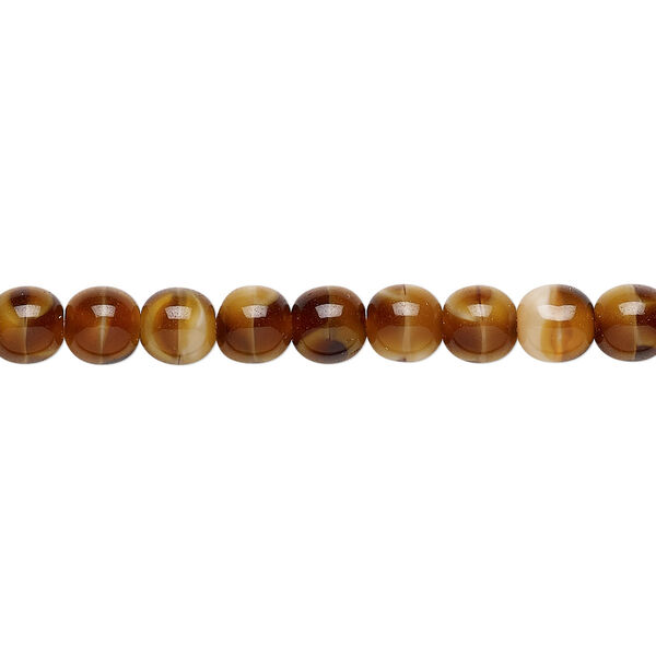 Bead, Czech glass druk, gold and brown, 6mm round. Sold per 15-1/2" to 16" strand. image number 0