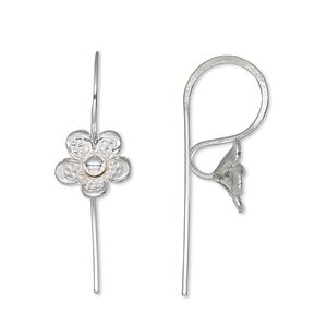 Ear wire fishhook 1pkg2 Hill Tribes silver-plated, 21mm / flower / open loop, 20 gauge brass 1 pair