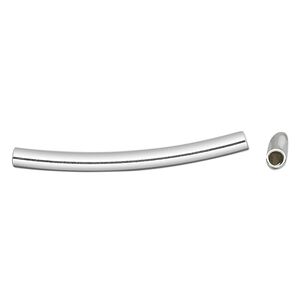 Bead, sterling silver, 35x3mm smooth curved round tube. Sold per pkg of 2.