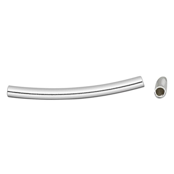 Bead, sterling silver, 35x3mm smooth curved round tube. Sold per pkg of 2. image number 0