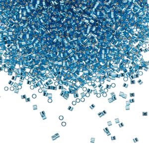 Seed bead, Delica®, glass, pkg/7.5g, #15 round, transparent silver-lined Capri blue (DBS-0149).