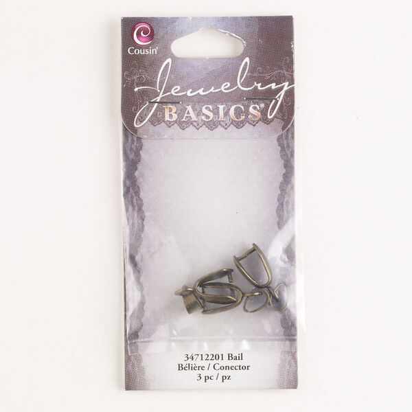 Bail, ice-pick, "pewter" (zinc-based alloy), pkg/3, 12x5mm teardrop, 9mm grip length, antique brass finish. image number 0
