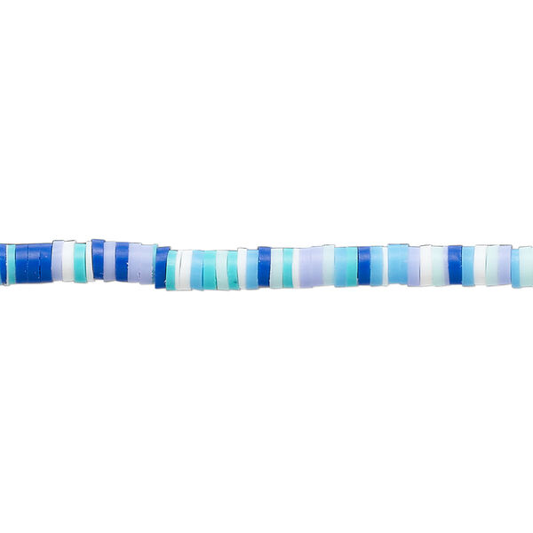 Bead, polymer clay, opaque multi-blue, 3x1mm heishi. Sold per pkg of (2) 16-inch strands. image number 0