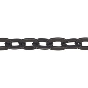 Chain, anodized aluminum, black, 7.5mm flat cable. Sold per pkg of 25 feet.