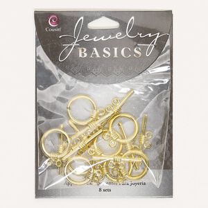 Clasp, 2-strand toggle, gold-finished brass, 16mm wrapped round. Sold per pkg of 8.