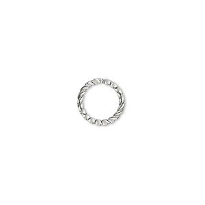Jump ring, silver-plated brass, 10mm twisted round, 7.7mm inside diameter, 16 gauge. Sold per pkg of 1,000.