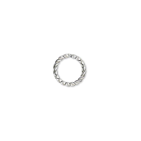 Jump ring, silver-plated brass, 10mm twisted round, 7.7mm inside diameter, 16 gauge. Sold per pkg of 1,000. image number 0