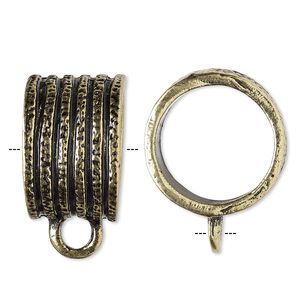 Scarf jewelry component, antique gold-finished "pewter" (zinc-based alloy), 22mm round with lines design and closed loop, 18mm hole. Sold individually.