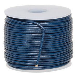 Cord, leather (dyed), dark blue, 0.5-0.8mm round. Sold per 25-yard spool.
