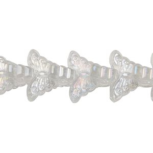 Bead, pressed glass, translucent clear AB, 15 x 8mm butterfly. Sold per 8-inch strand, approximately 35 beads.