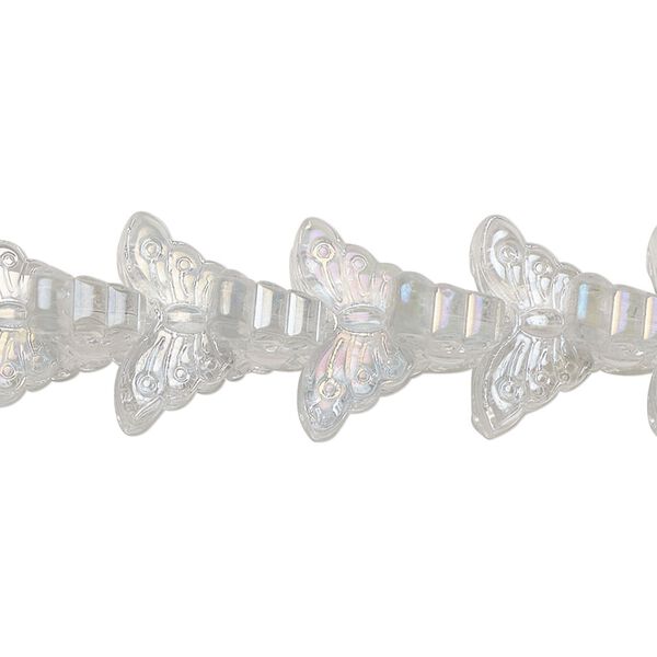 Bead, pressed glass, translucent clear AB, 15 x 8mm butterfly. Sold per 8-inch strand, approximately 35 beads. image number 0