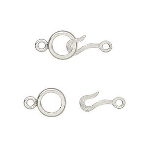Clasp, hook-and-eye, sterling silver, 17x8.5mm. Sold individually.