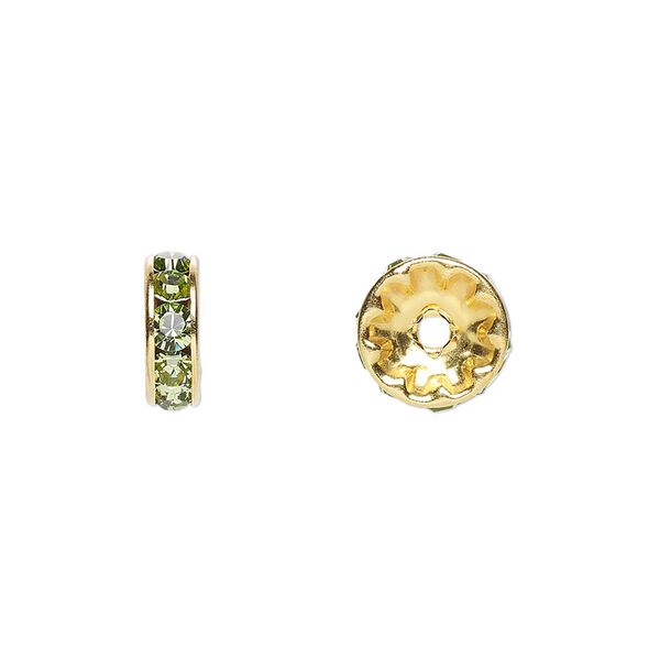 Bead 4pk peridot gold plate foil back, Crystal Passions® 10x3.5mm rondelle 77510 image number 0