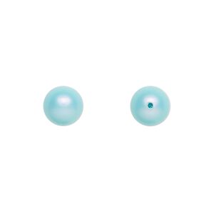 Pearl 1pkg4 iridescent light turquoise, Crystal Passions® 8mm half-drilled round 5818