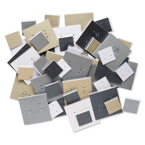 Earring card mix, acrylic and laminated paper, mixed colors, 1x1-inch and 2x2-inch square. Sold per pkg of 50. image number 0