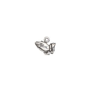 Drop, antiqued sterling silver, 10x6mm single-sided praying hands. Sold individually.