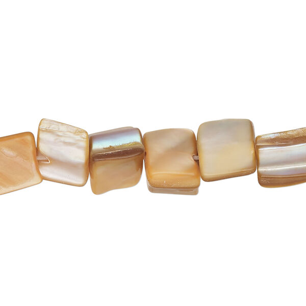 Mother-of-pearl shell 1pkg1, triangle tube bead 14 inch peach / beige 7x5mm-12x9mm image number 0