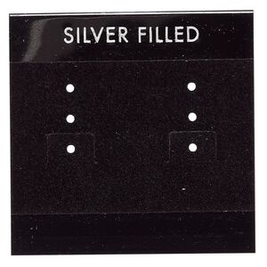 Earring card, flocked plastic, black and silver, 2x2-inch square with "SILVER FILLED." Sold per pkg of 25.
