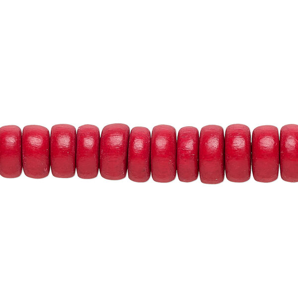 Bead, Taiwanese cheesewood (dyed / waxed), red, 8x4mm rondelle. Sold per pkg of (2) 15-1/2" to 16" strands. image number 0