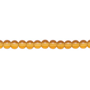 Bead, glass, amber yellow, 4mm round. Sold per 36-inch strand.