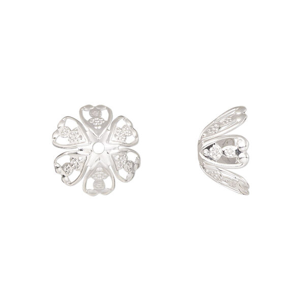 Bead cap, silver-finished copper, 12x7mm filigree bell, fits 8-10mm round bead. Sold per pkg of 20. image number 0