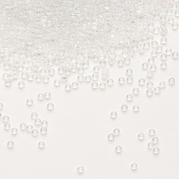 Seed bead, Miyuki, glass, pkg/35g, #15 rocaille, translucent rainbow crystal clear (RR-250). image number 0