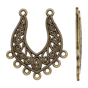 Focal, antique brass-finished "pewter" (zinc-based alloy), 30x26.5mm single-sided with 7 closed loops. Sold per pkg of 10.