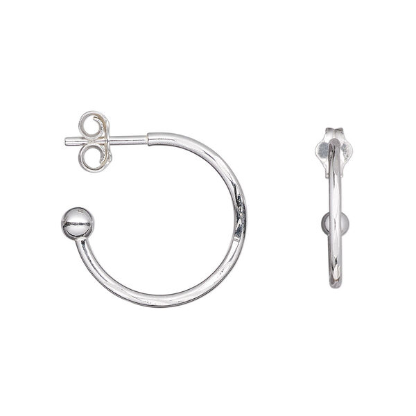 Earring, sterling silver, 16x1.5mm diamond-cut round hoop with 3mm ball. Sold per pkg of 2 pairs. image number 0