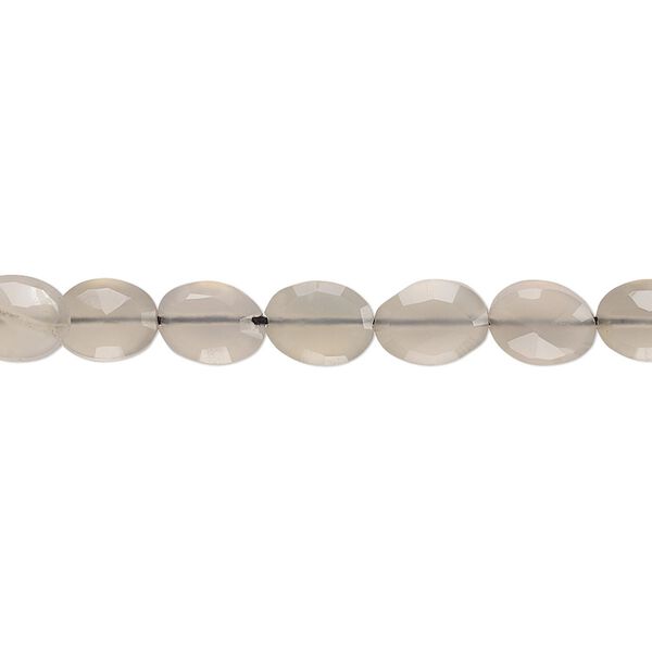 Grey chalcedony 1pkg1, hand-cut faceted flat oval bead natural 8 inch 7x6mm-10x7mm image number 0