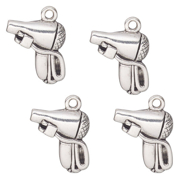 Charm, antique silver-finished "pewter" (zinc alloy), 16mm single-sided hair dryer. Sold per pkg of 4. image number 0